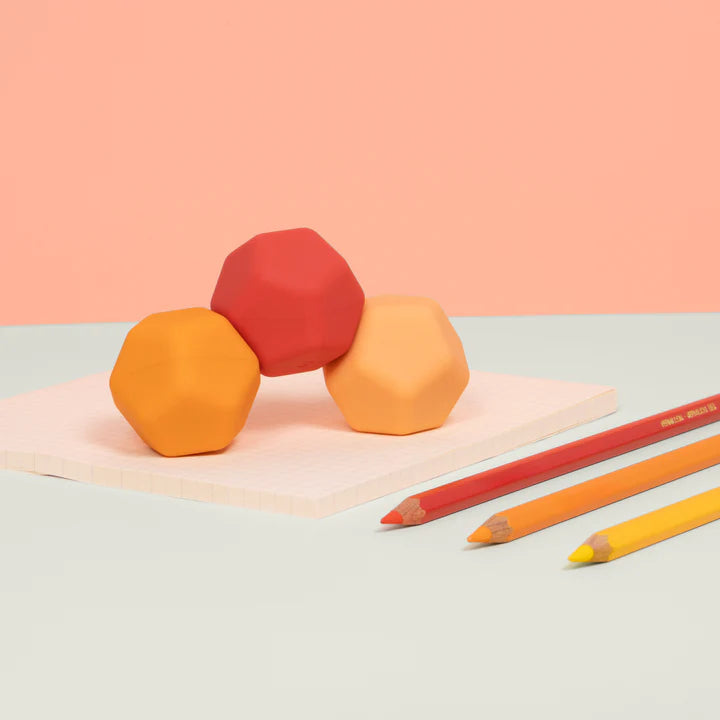 Speks Odds Orange Planes fidget magnets on wooden block, desk sensory toy