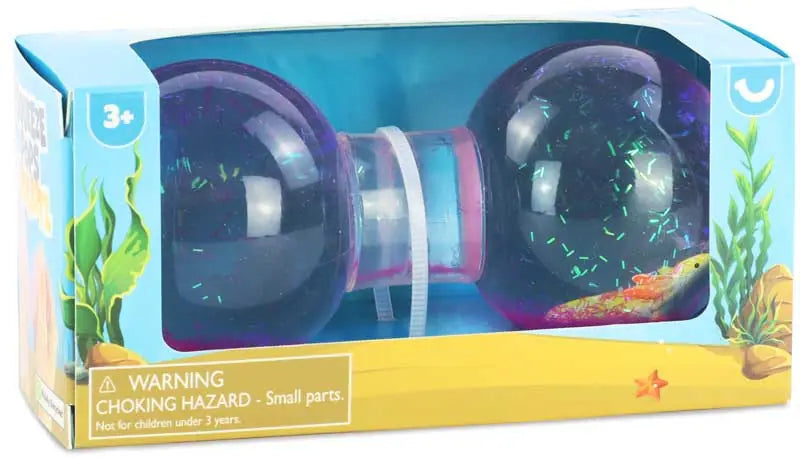 Squeeze Pops Axolotl double sphere glitter sensory toy in ocean-themed Keycraft packaging with seaweed and starfish design