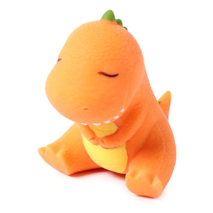 Squeezy-O orange kawaii dinosaur squishy stress toy, side view