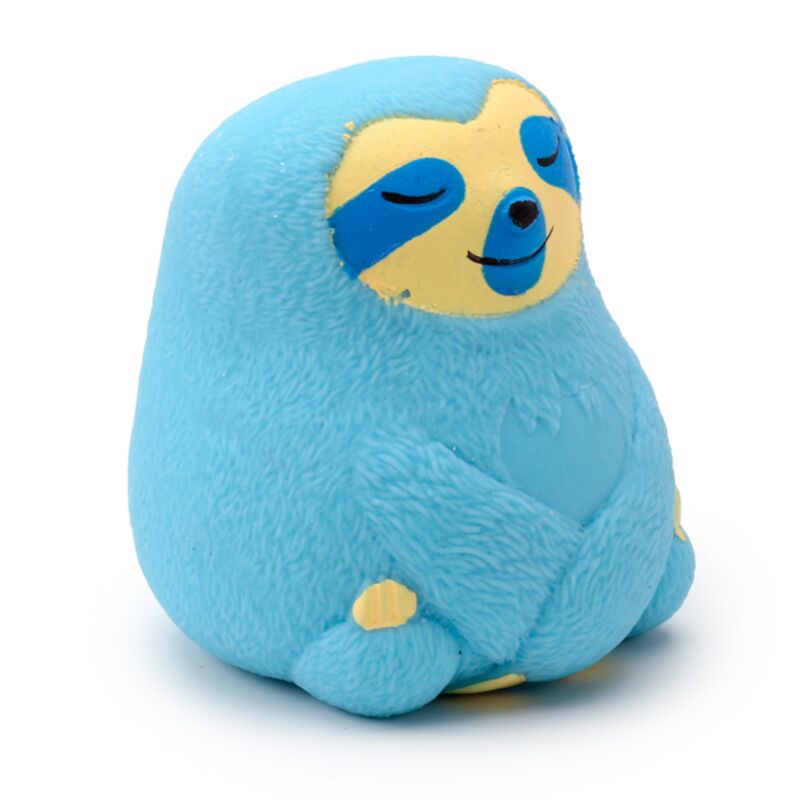 Blue Squeezy-O sloth squishy stress toy sitting with arms crossed and eyes closed