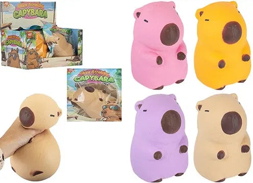 Squish and Stretchie Capybara squishy fidget toy four colours: beige, pink, purple, yellow