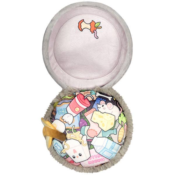 Squishable Mini Trash Can plush open lid view showing illustrated food trash lining