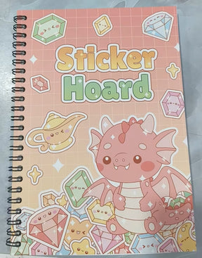 Kawaii Sticker Hoard spiral book with pink dragon and gemstone sticker cover design