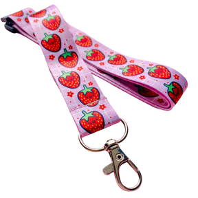 Lanyard with strawberry pattern on a white background