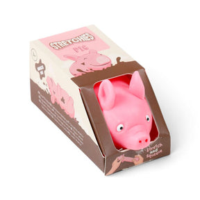 Stretchies Pig squishy toy box front with pink pig visible through the display window