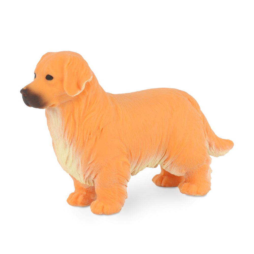 Side profile of stretchy golden retriever stress toy showing detailed fur texture and golden colouring