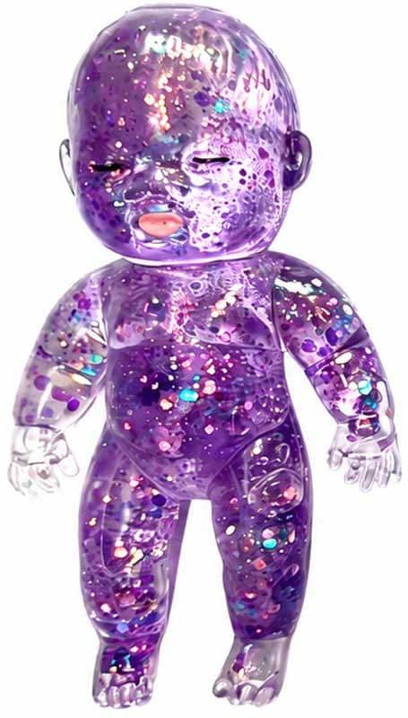 Purple glitter Sugar Baby squishy sensory squeeze doll with sparkly translucent body