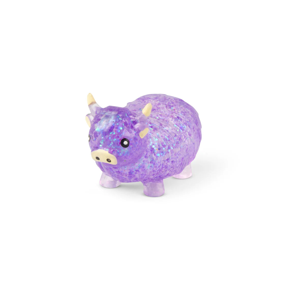 Purple glitter Sugar Highland Cow squishy stress toy on white background