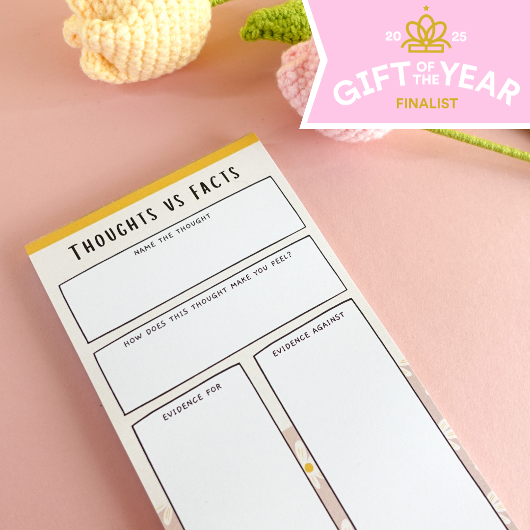 Thoughts vs Facts CBT notepad, yellow mustard, 2025 Gift of the Year finalist