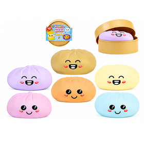 Wizz Toys Pastel Bao Dumpling squishy toy in a mini steamer basket