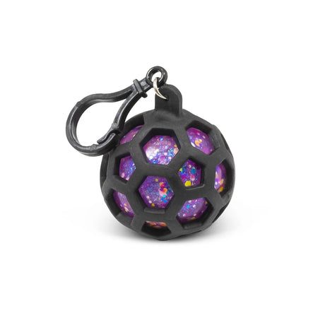 Close-up of purple scrunchems glitter squishy ball showing tactile gel texture