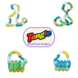 Colorful Tangle toy with the Tangle logo on a white background