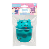 Blue axolotl boba tea squish toy in packaging
