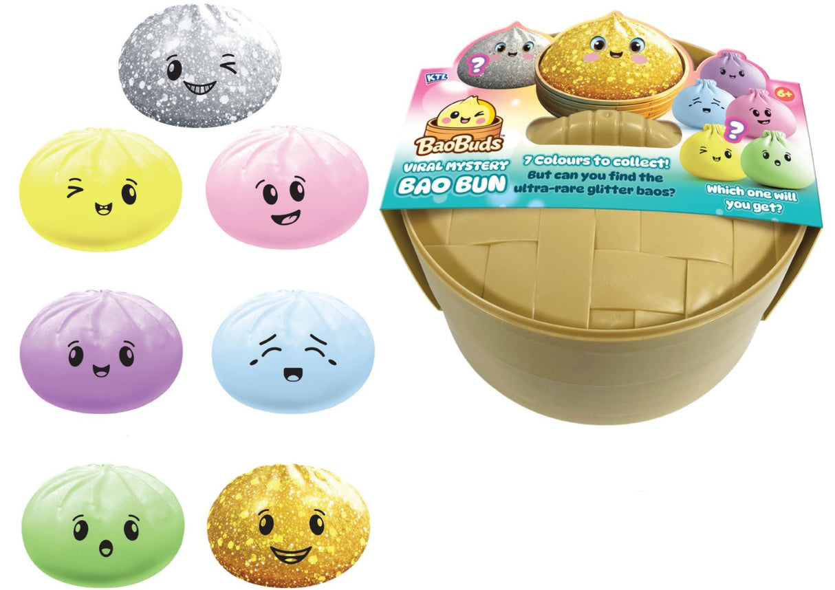 BaoBuds Giant Bao Bun squishy toys in silver gold pink purple blue yellow green