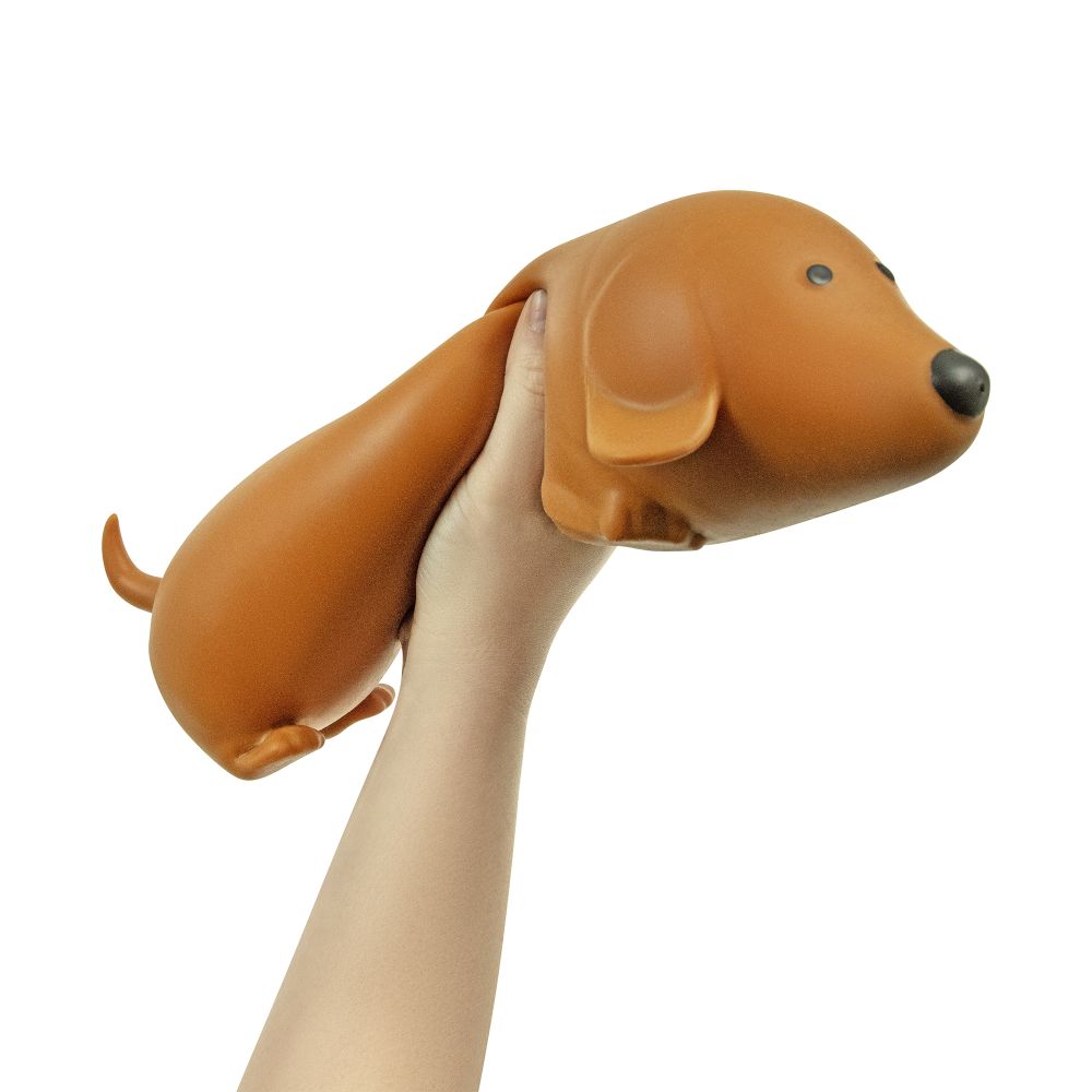 Big Squij Dachshund jumbo slow-rise squishy sausage dog toy angled product view