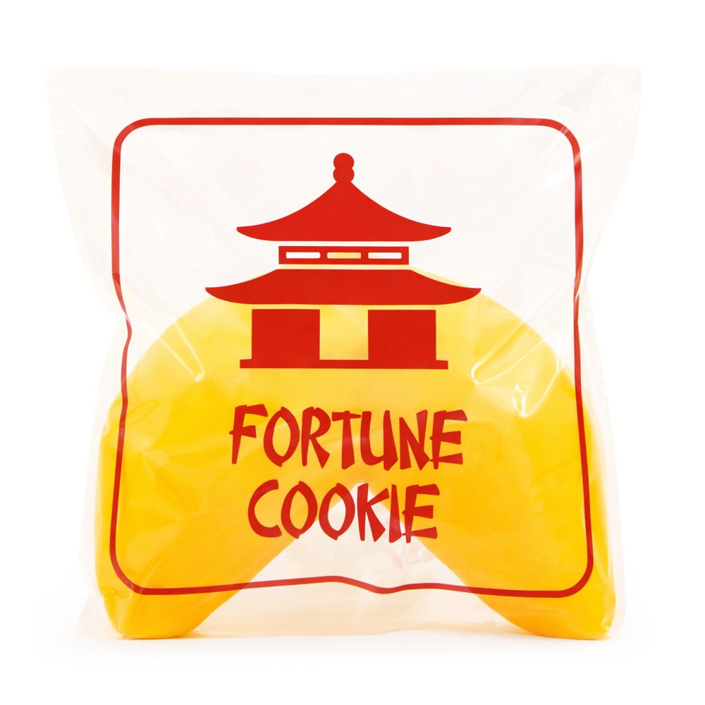 Fortune cookie squishy toy in themed packaging, yellow jumbo sensory fidget toy