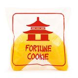 Fortune cookie squishy toy in themed packaging, yellow jumbo sensory fidget toy