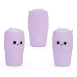 Lilac Big Squij Tumbler squishy toy shown from front, back and side angles