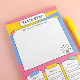 Brain dump notepad top writing section, pink yellow blue, mental wellness stationery