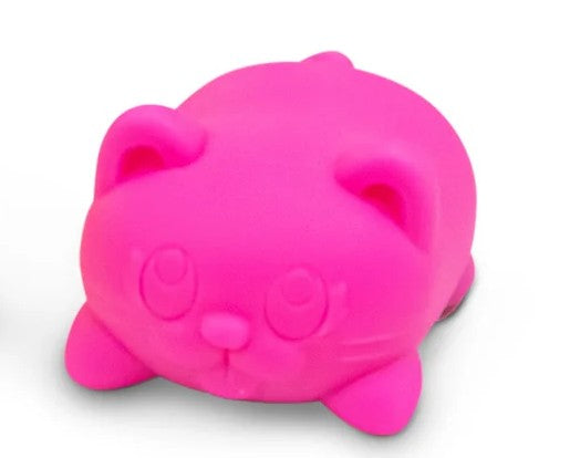 Pink Candy Cats scented squishy stress toy shown from the front showing embossed cat face and rounded body