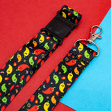 black chili pepper lanyard with black buckle and silver clasp