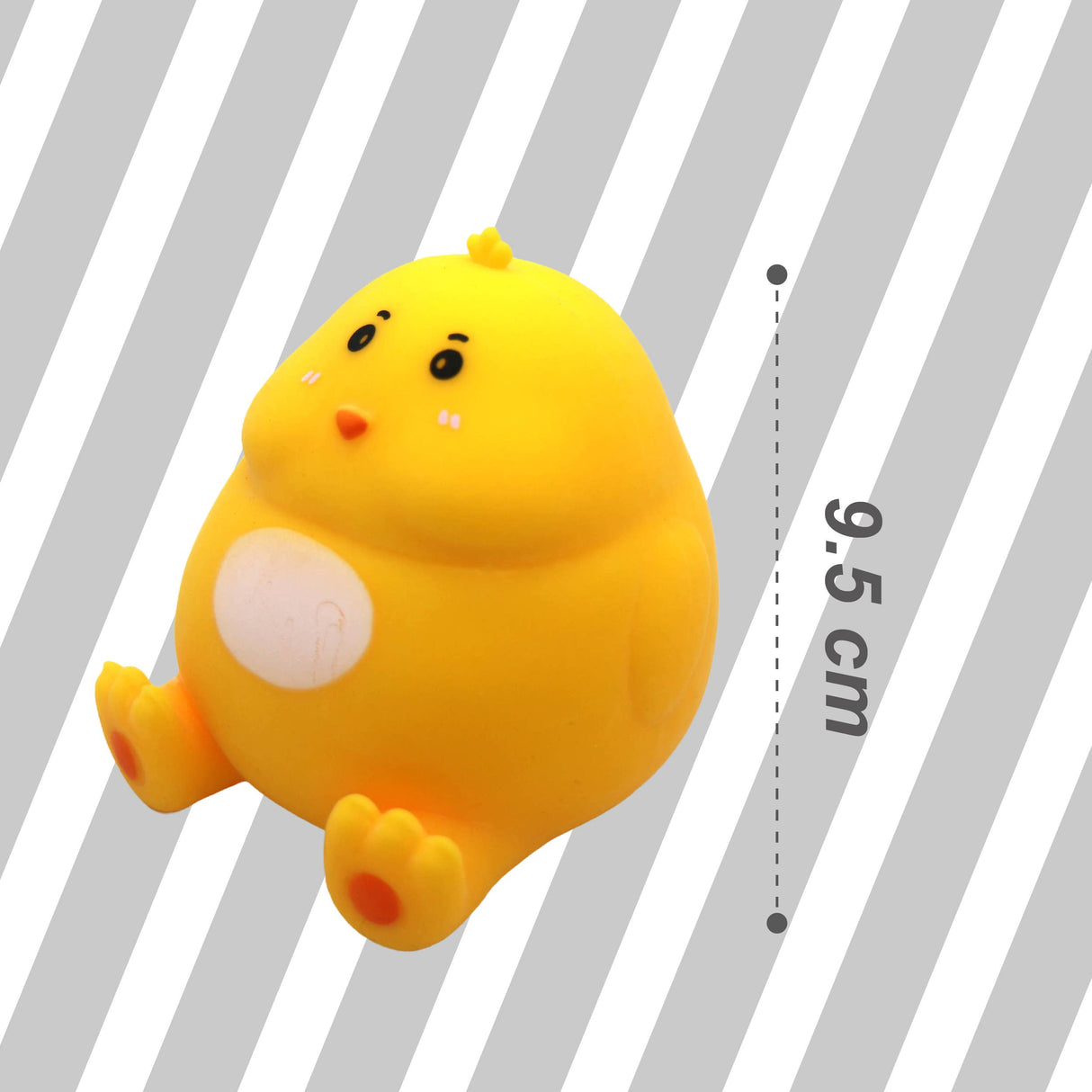Yellow chonky chick squishy toy, 9.5cm size reference, sensory fidget toy