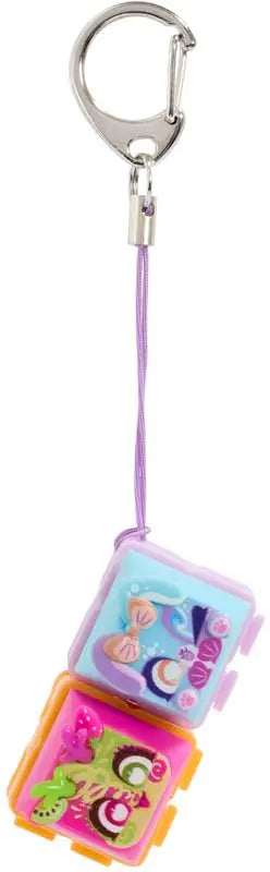 Two Clickeez Series 2 collectible keyboard key characters connected together on purple cord clip keychain