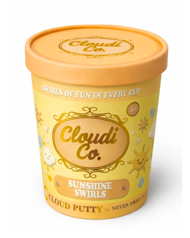 Yellow Sunshine Swirls Cloudi Co Cloud Putty scented sensory putty tub