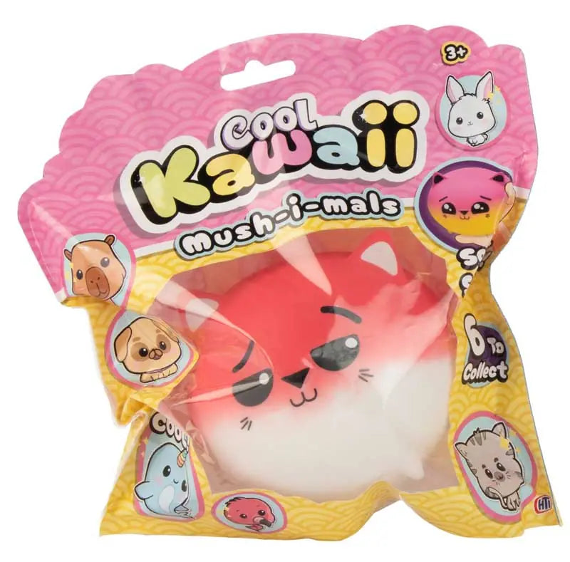 Cool Kawaii Mush-i-mals red and white cat squishy toy in packaging, ages 3 plus