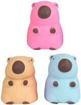 Cool Kawaii Squishy Capybara in pink tan and blue large slow rise sensory stress relief fidget toy on white background