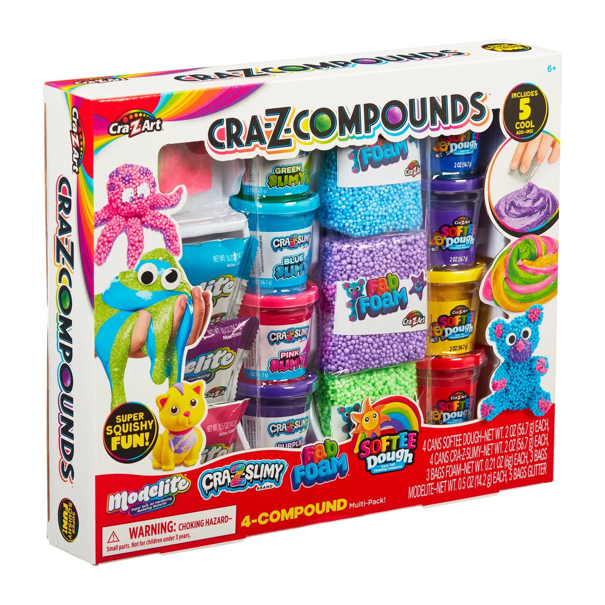 Cra-Z-Compounds Crazy Compounds 4-Compound Magic Kit in its original retail packaging, featuring multiple colorful plastic containers of slime, beads, and craft materials.
