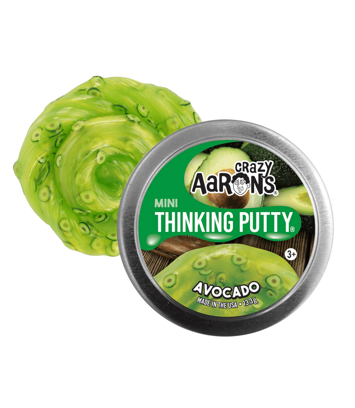 Crazy Aaron's Mini Thinking Putty tin in Avocado design