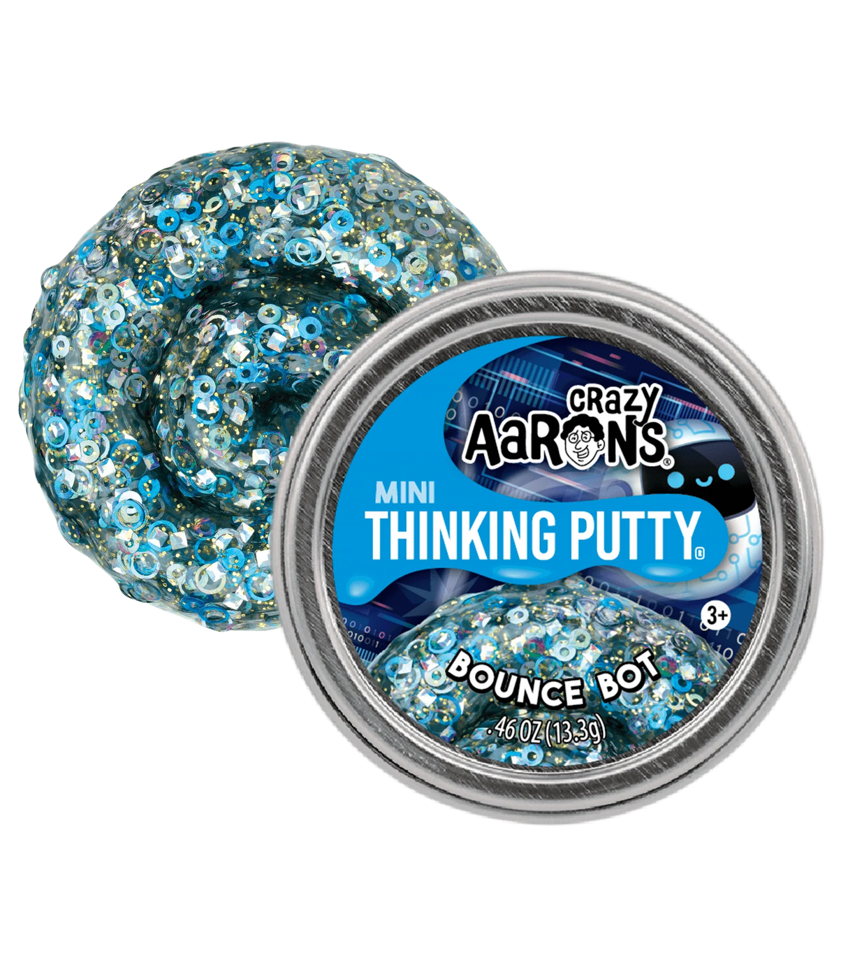 Crazy Aaron's Mini Thinking Putty tin in Bounce Bot design