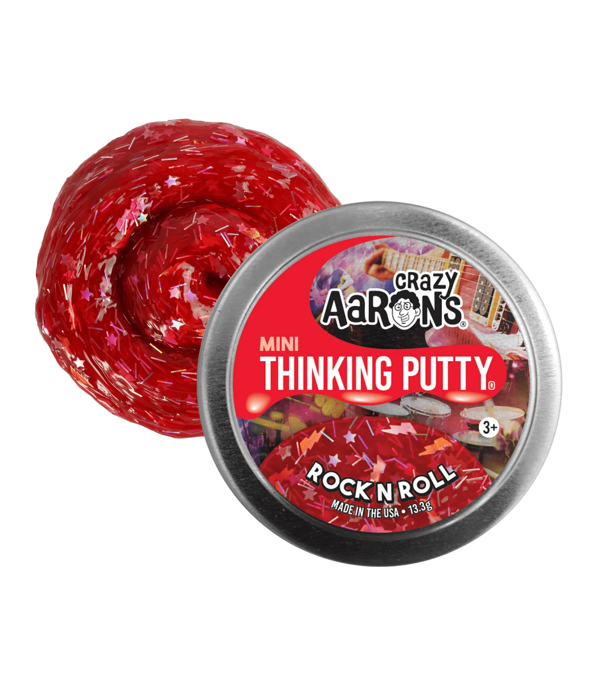 Crazy Aaron's Mini Thinking Putty tin in Rock N Roll design