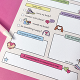 Daily Focus notepad self-care checklist and commitment section close-up