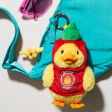 Duckalooz Spicy Duck plush clip-on keychain in red pepper costume, collectible sensory plush