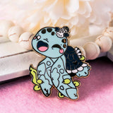 Evy Benita Leatherback Sea Turtle enamel pin on floral backing card, pink background