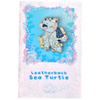 Evy Benita Leatherback Sea Turtle enamel pin on floral backing card, white background