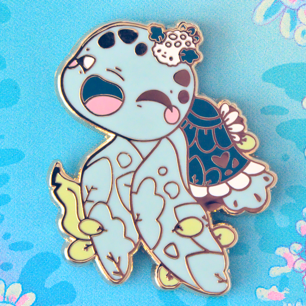 Evy Benita Leatherback Sea Turtle enamel pin, blue green kawaii, gold plating