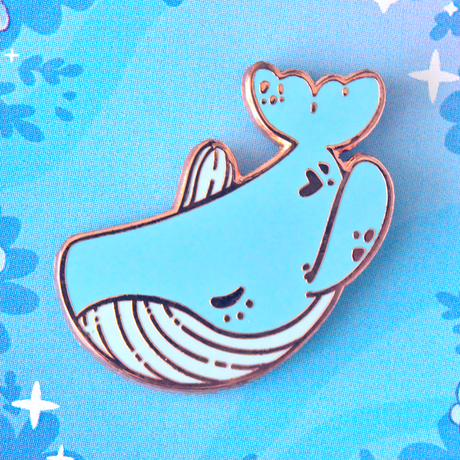 Evy Benita Lullaby Sky Whale enamel pin, sky blue hard enamel, rose gold plating