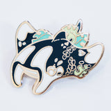 Evy Benita Oceanic Manta Ray enamel pin silver plating variant, black white teal