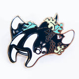 Evy Benita Oceanic Manta Ray enamel pin, black white teal, gold plating