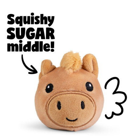 Brown horse farm animal squishy plush sensory toy highlighting squishy sugar-filled middle feature