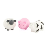 Farm Squeezies full collection of three squishy sensory toys showing sheep, pig and cow on white background