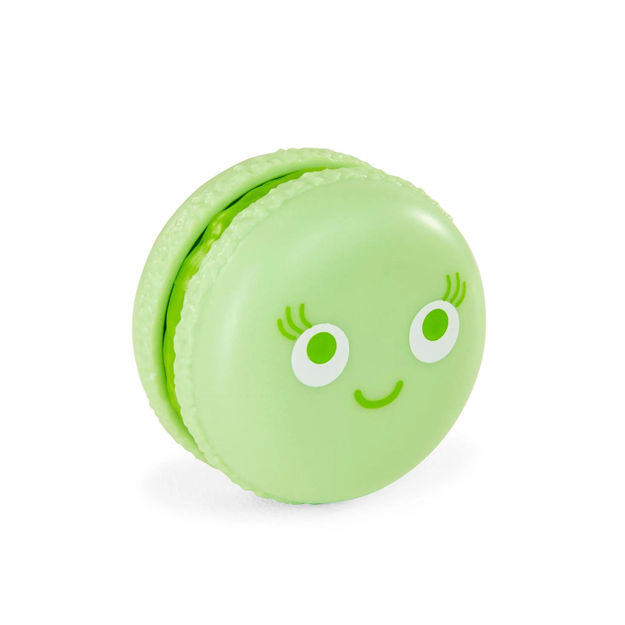 Green kawaii macaron fidget toy with smiling face, part of the Fidget Go Dessert Series
