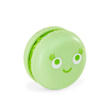 Green kawaii macaron fidget toy with smiling face, part of the Fidget Go Dessert Series