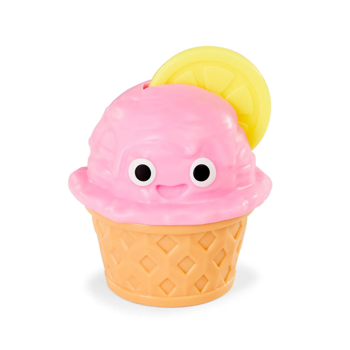 Pink ice cream cone fidget toy with a lemon slice topping and happy face