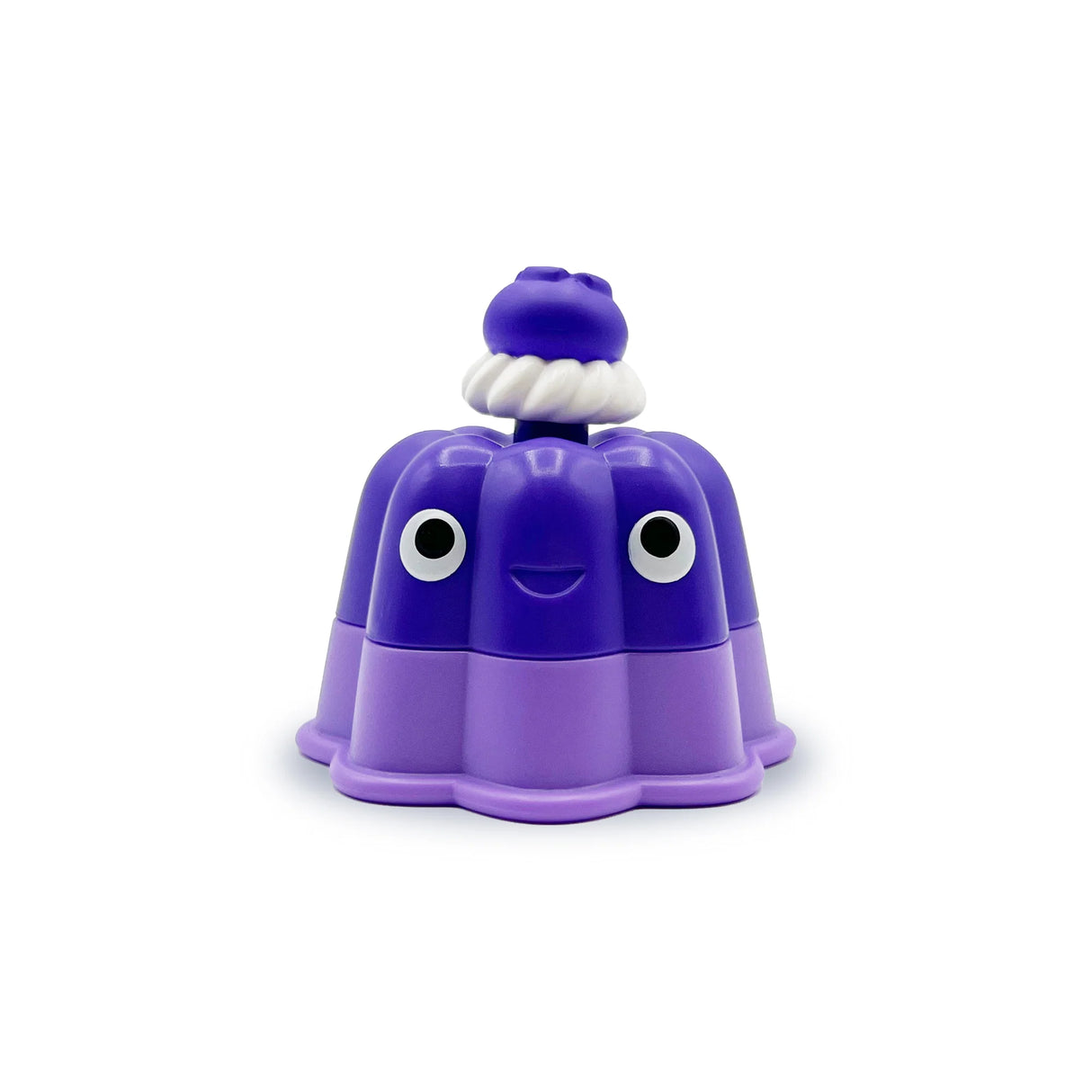 Purple jelly pudding Fidget Go toy with a blueberry topping and smiling face