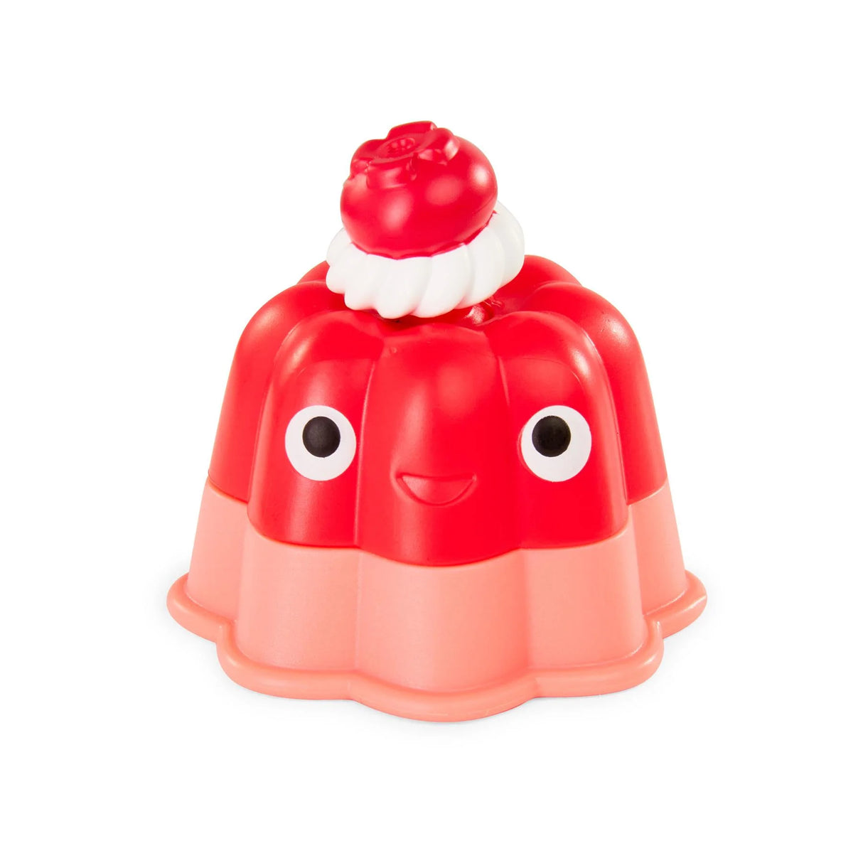 Red jelly pudding fidget toy topped with whipped cream and a cherry design