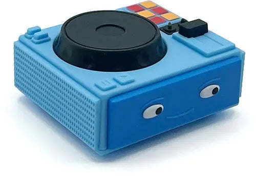 Blue Fidget Go turntable fidget toy with spinning record and clicking buttons